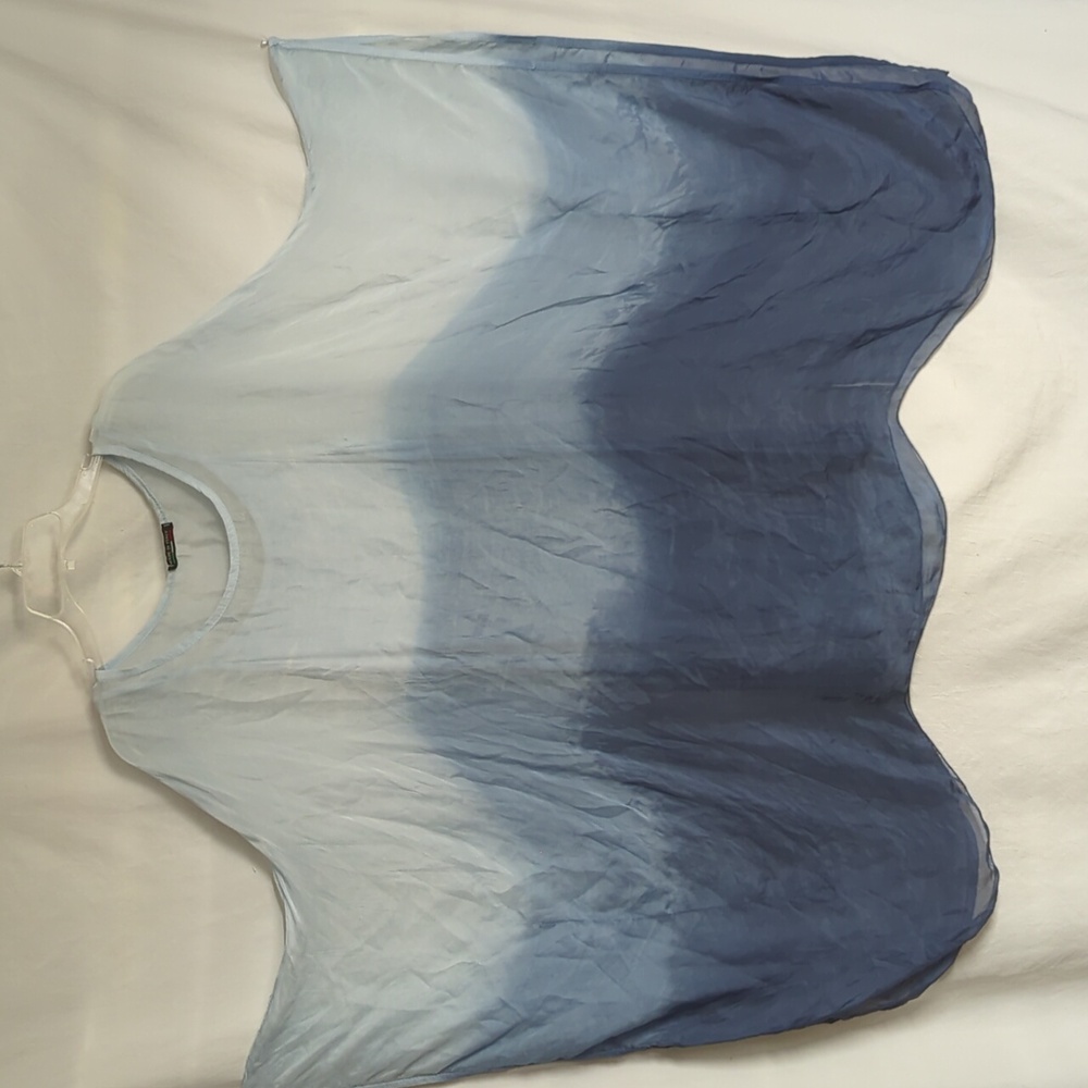 Made In Italy Silk Tunic With Attached Tank Top OSFA Gradient Blues - Picture 2 of 5